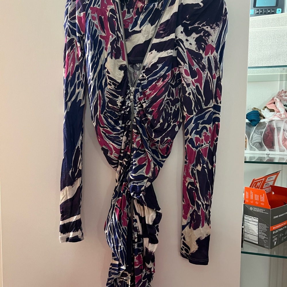 Vintage Emilio Pucci Multicolor full zip up Ruched mini Dress